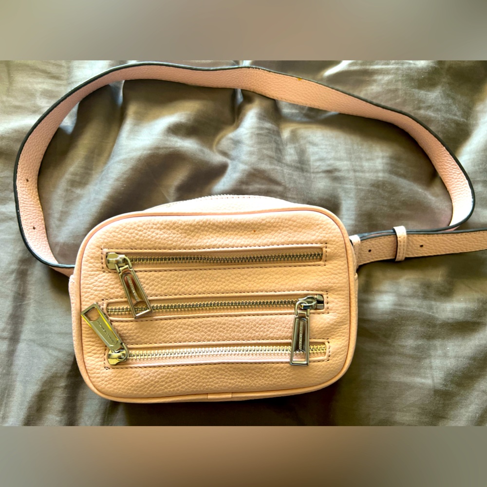 Rebecca Minkoff Leather Crossbody Light Pink Three Zipper Bag